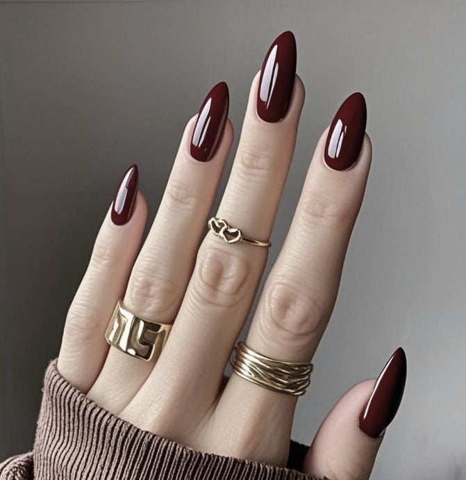 Nail Art Série de couleurs solides Couleur solide Long Almond-Shape Presse sur les ongles