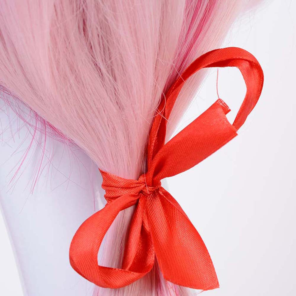 Cosplay animation rose double queue de cheval perruque