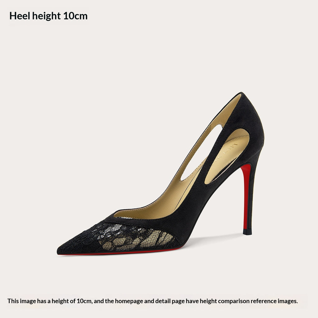Élégante Dentelle Noire Talons hauts avec une semelle rouge