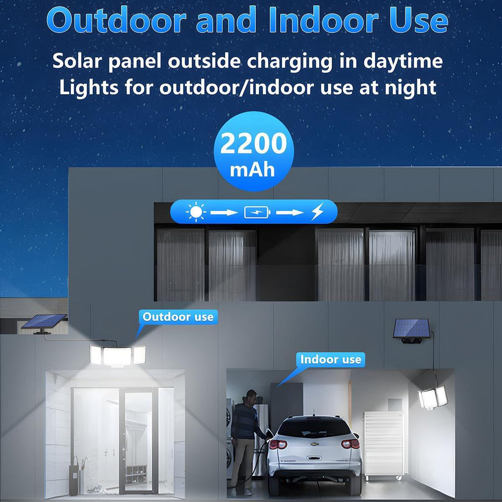 1-Pack lumière solaire extérieure 348-LED détecteur de mouvement avec télécommande 3 têtes