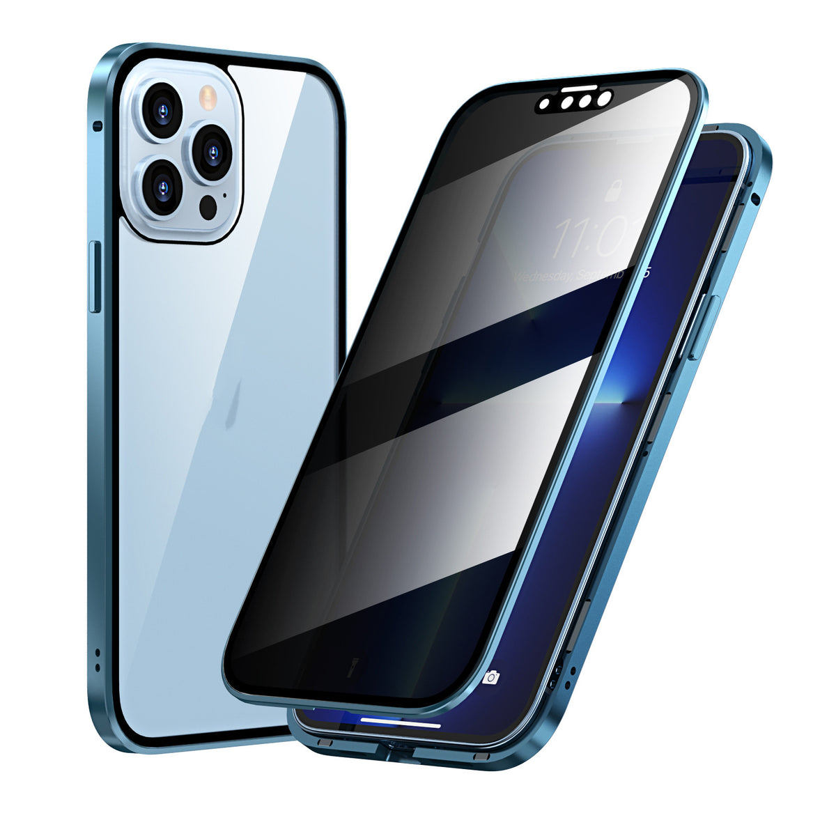 Protection de la vie privée Magneto Phone Case Double face métal cadre