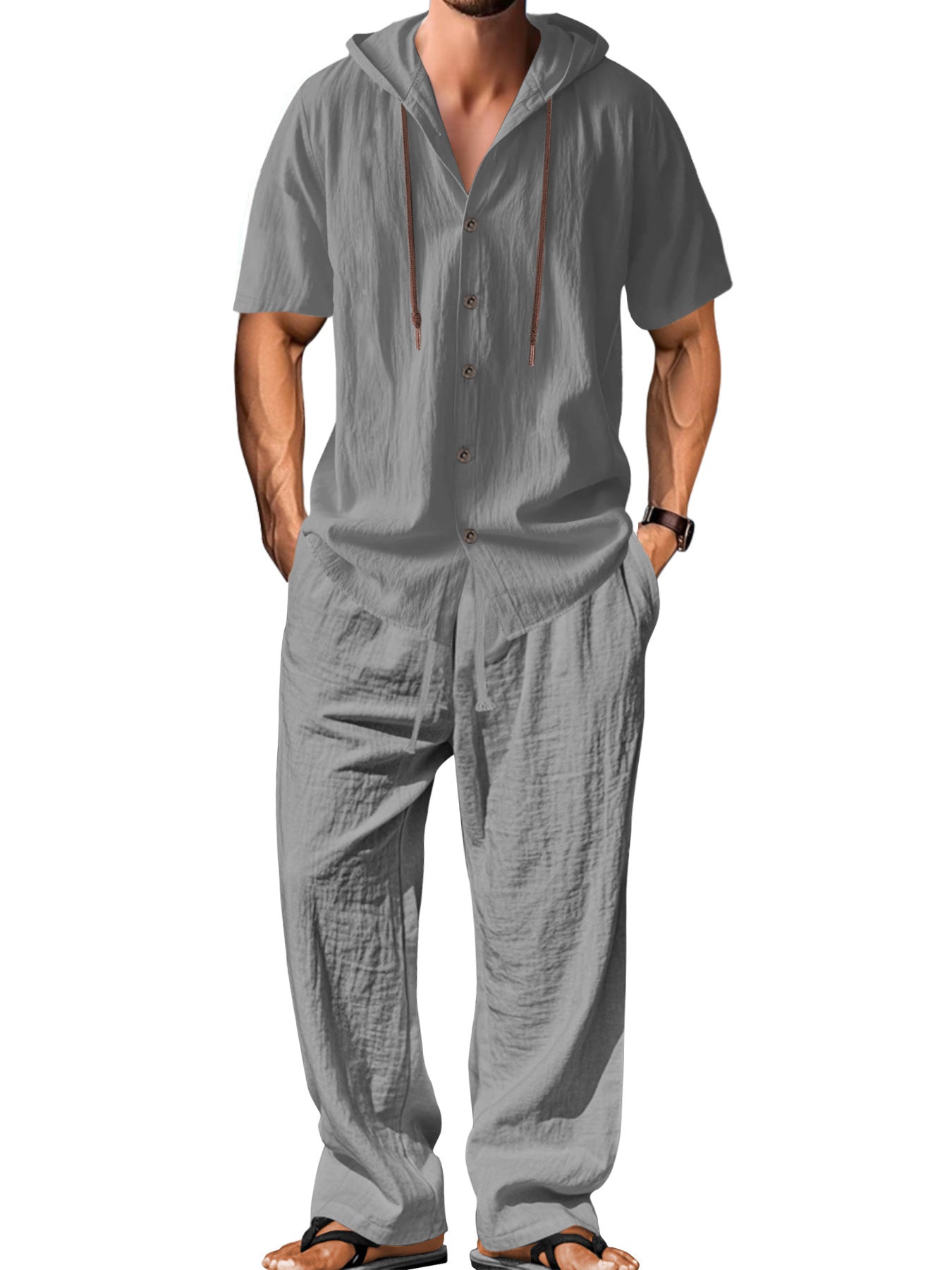 Chemise à manches courtes en lin et pantalons détendus