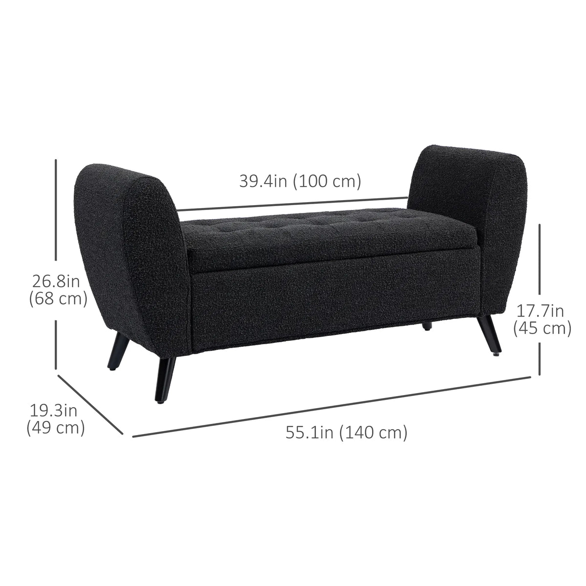 Banc de rangement rembourré avec bras