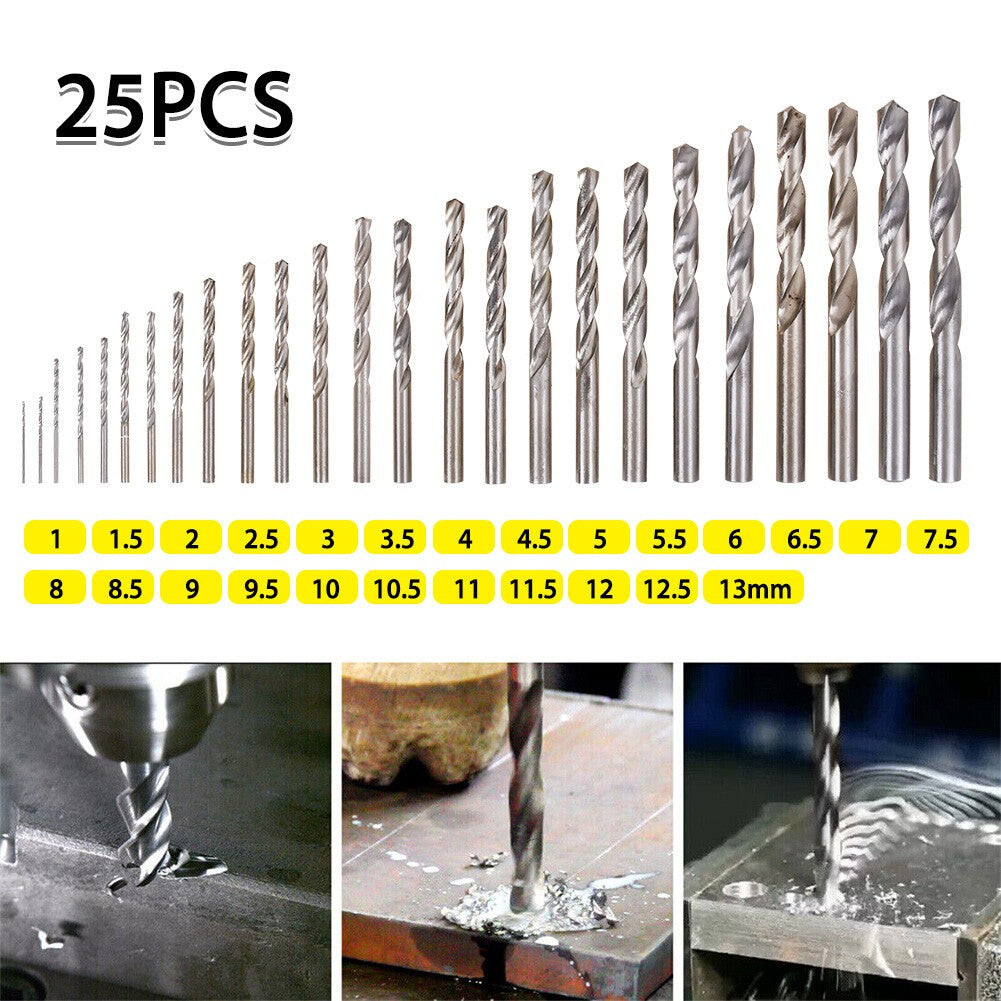 25 pièces HSS Twist Perceuse Bit ensemble 1-13mm 135 Degree Split Point pour l'acier métallique avec métal