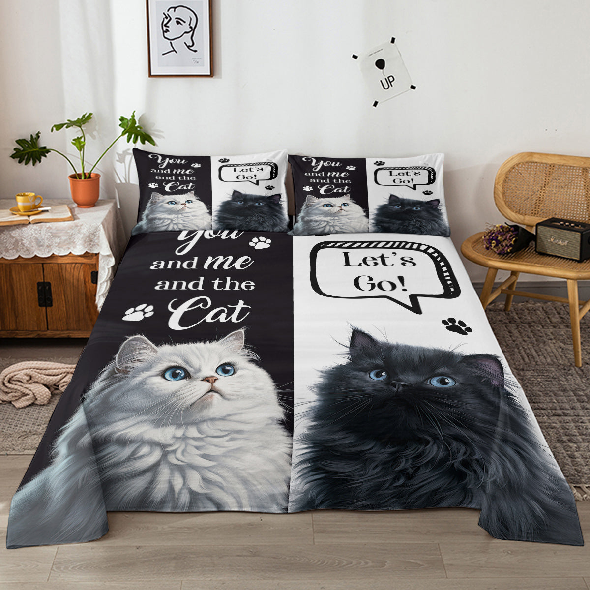 Feuille de chat, Feuilles de chat joli Set 4Pcs, Feuille plate blanc noir,Coupe de lit imprimé animal mignon W