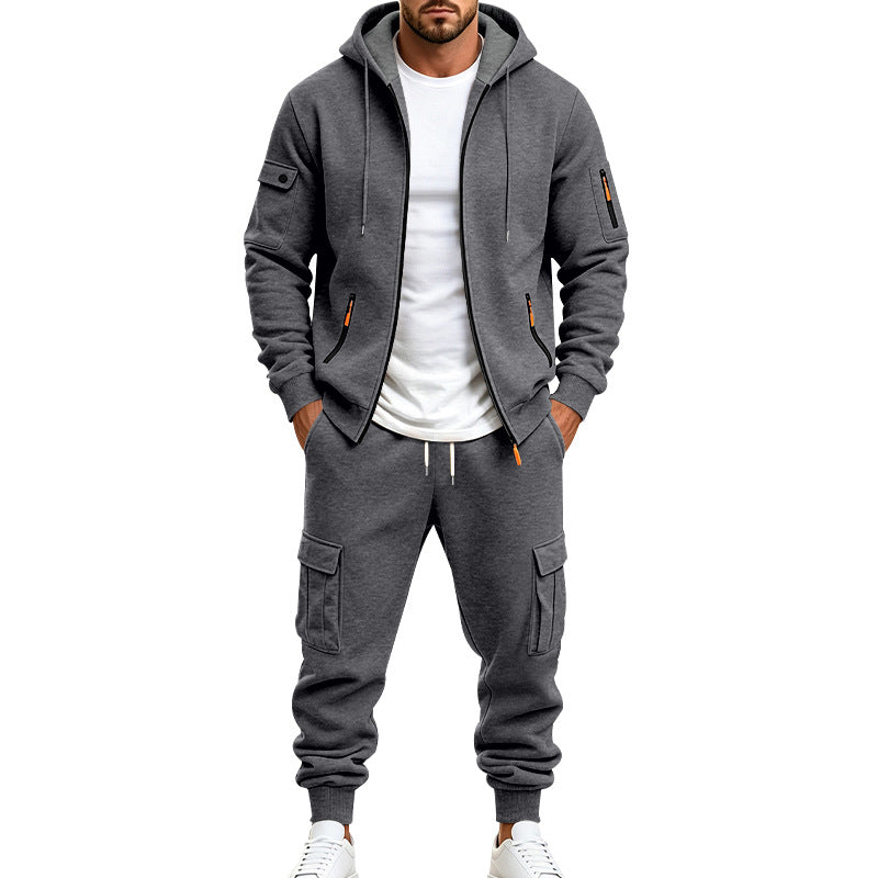 Ensemble à capuche et pantalons décontractés doublés de polaires pour hommes