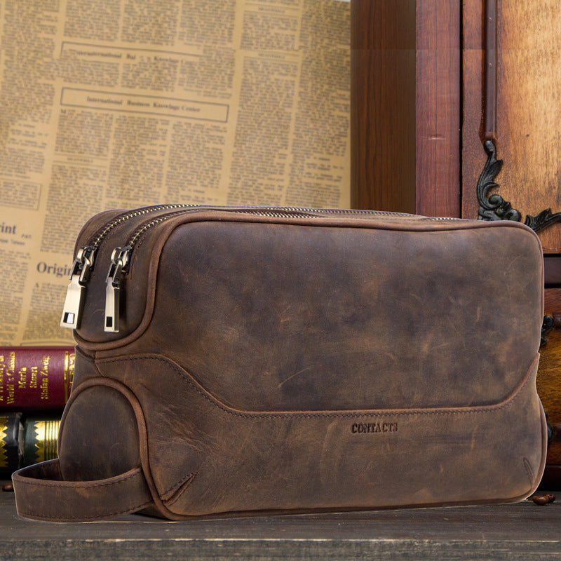 Clutch en cuir véritable pour hommes Vintage Première couche