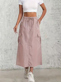 American Retro Vêtements de travail Jupe pour femmes Printemps & Automne Élastique Haute-Ligne A-Line Slim Mid