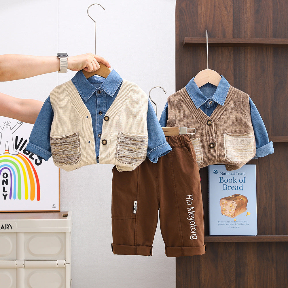 Garçons de style occidental Vest Top et Pantalon Ensemble de trois pièces