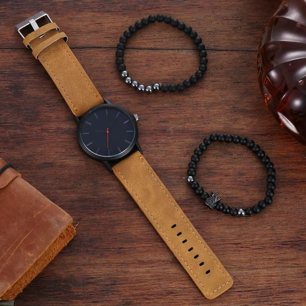 Grande Cadran Homme Casual Simple Scale Frosted Ceinture Quartz Montres Crown Bracelet