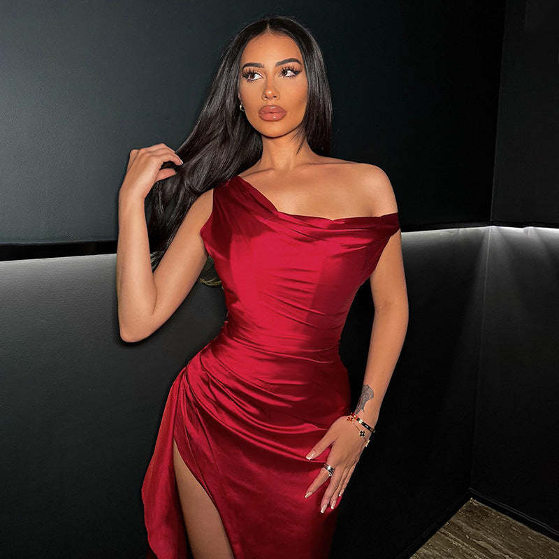 Mode Satin Slit Habillement femme