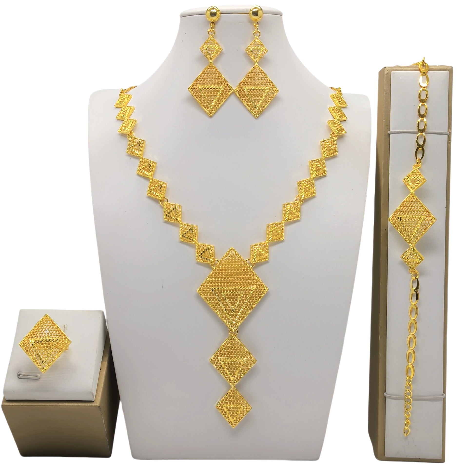 Bracelet collier plaqué or 24k Boucles d'oreilles