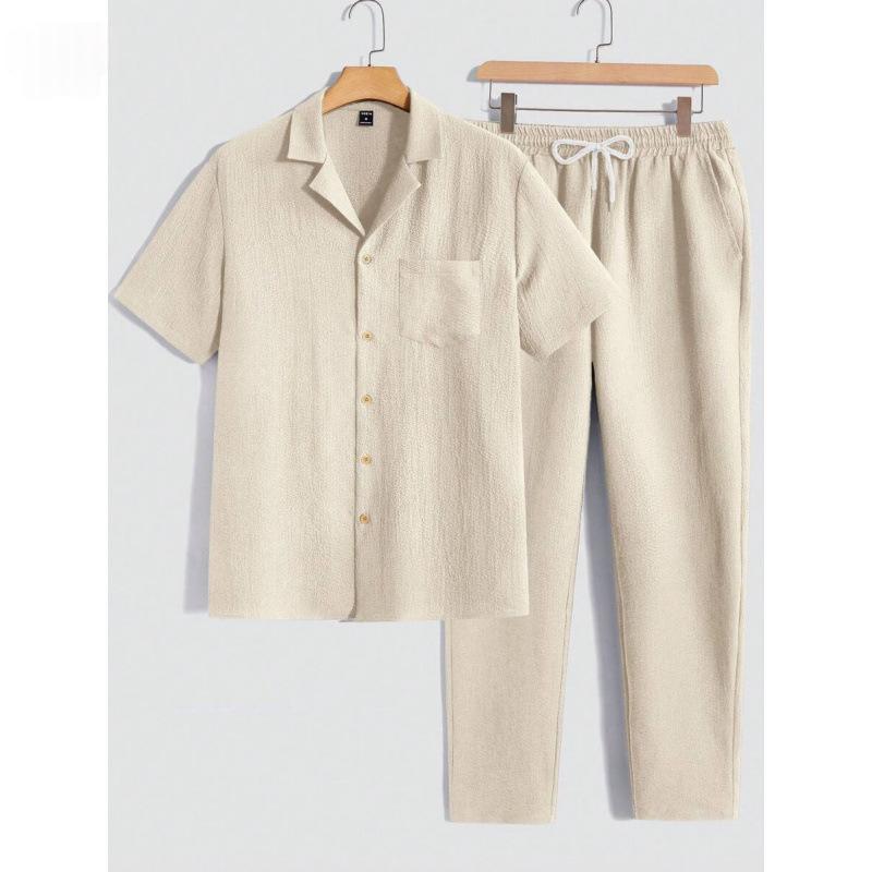 Homme couleur solide bouton rayé chemise manches