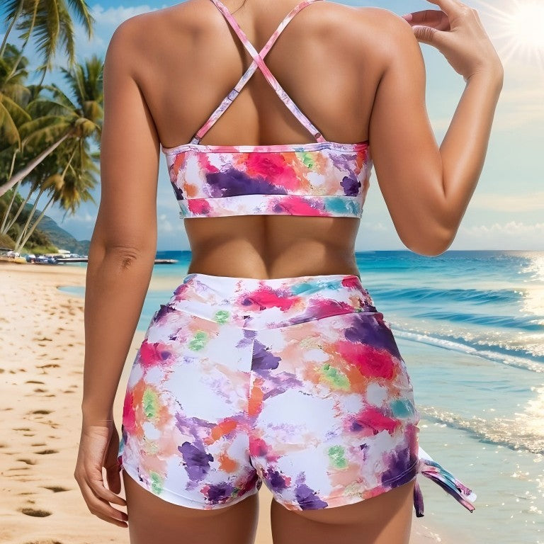 Bikini trois-pièces pour femmes avec pinces croisées