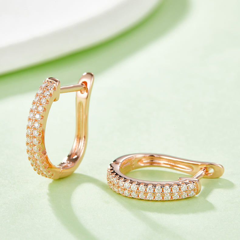 S925 Solid Steel Moissanite Huggie Hoop Pave U-Shaped Earrings with GRA Certi