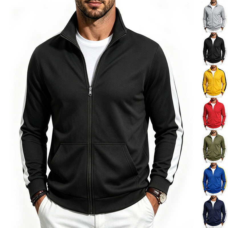 Hommes Relaxed-fit Sporty Minimalist Zip-up Stand-collar Veste