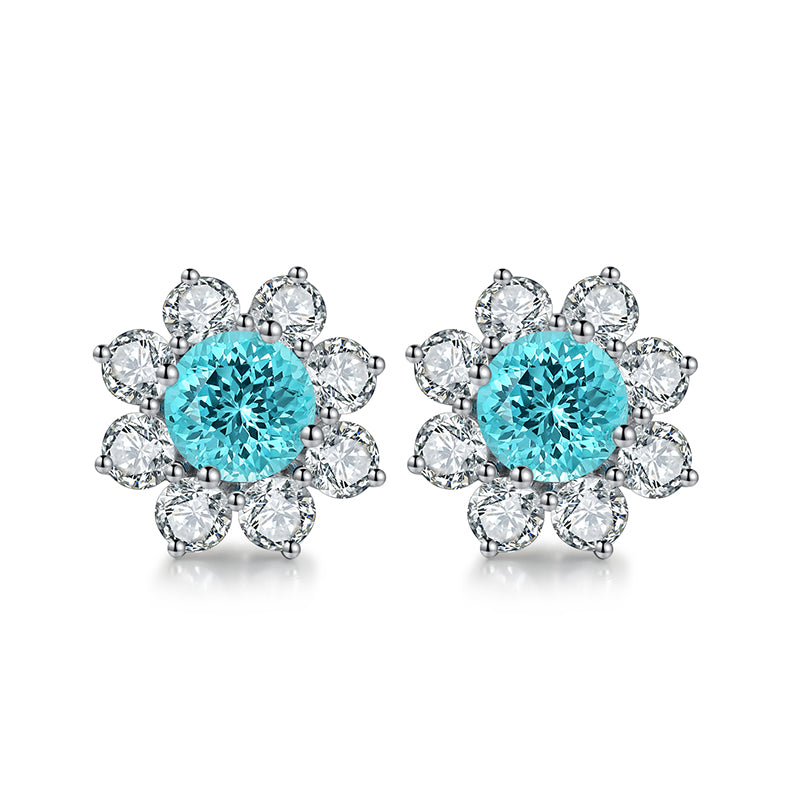 S925 Argent 4.1g Boucles d'oreilles en pierres précieuses créées par un laboratoire de fleurs
