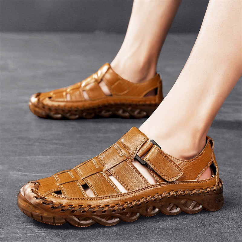Hommes Plage Sandales Outdoor Casual Leather Close-Toe Chaussures Respirantes résistants à l'usure pour M