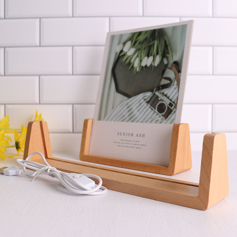 Affichage lumineux U en bois Acrylique rack Photo cadre bureau Calendrier Support de lampe