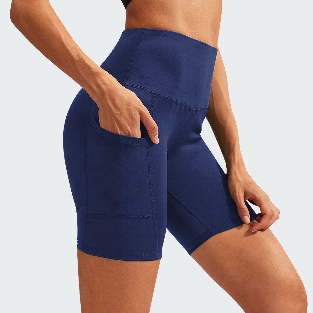 Shorts de yoga haute taille pour femmes Diagonal Pocket Running Training Quick-drying Tights Stretc