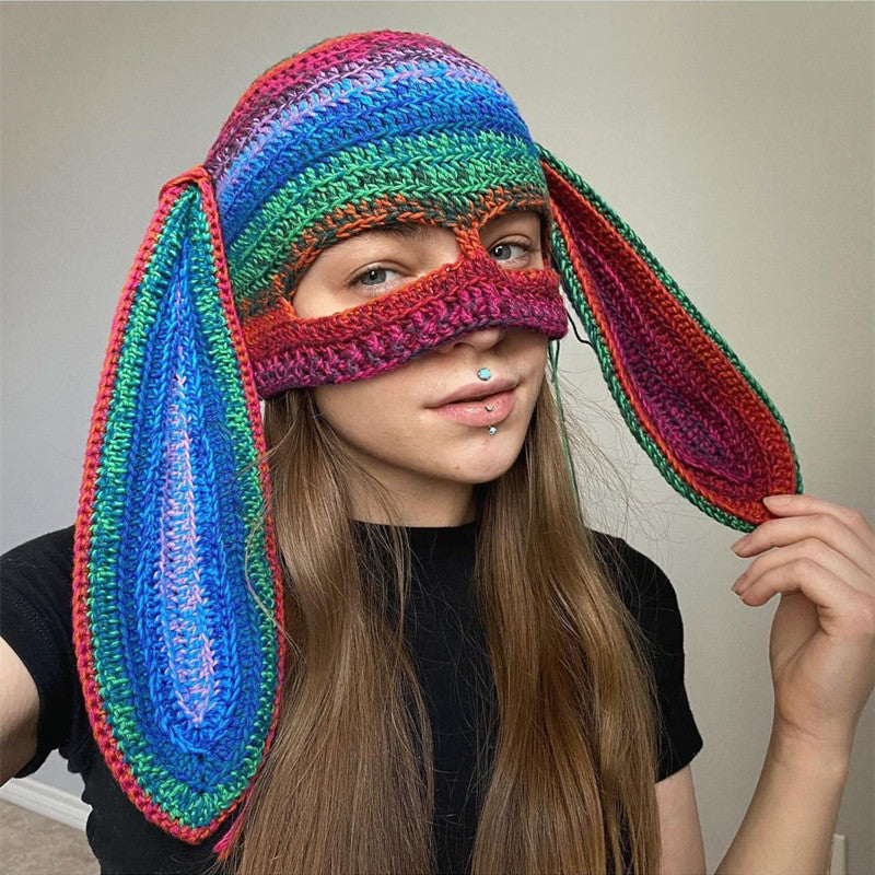 Chapeau d'oreille de lapin tricoté fait main Masque exposé à un oeil Masque Horn Hat Thermique et W