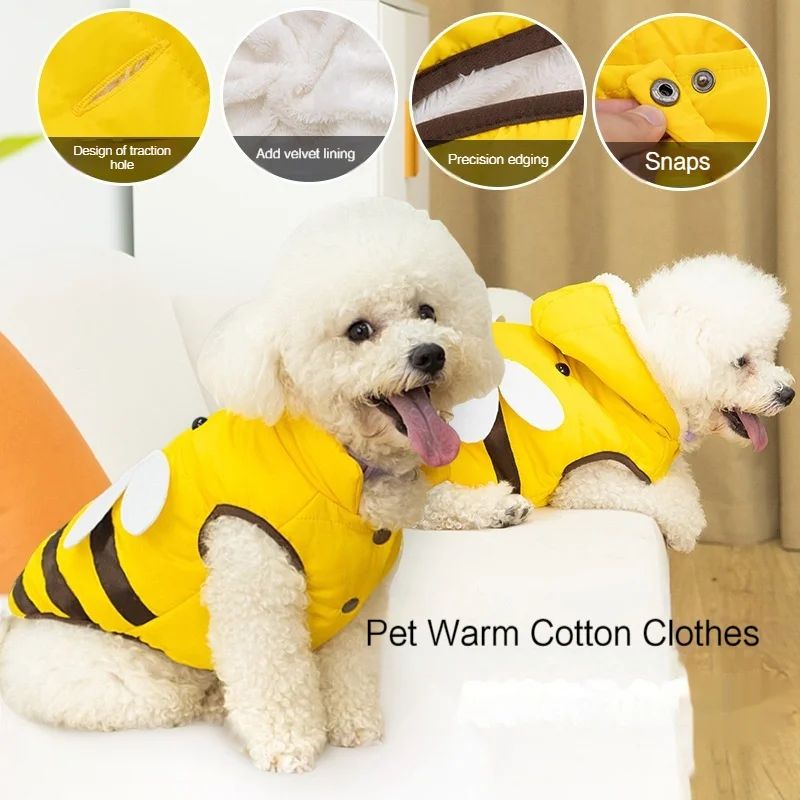 Manteau de chien chaud Mignons d'abeilles animaux hors costume chiens d'hiver vêtements pour le temps froid petit M