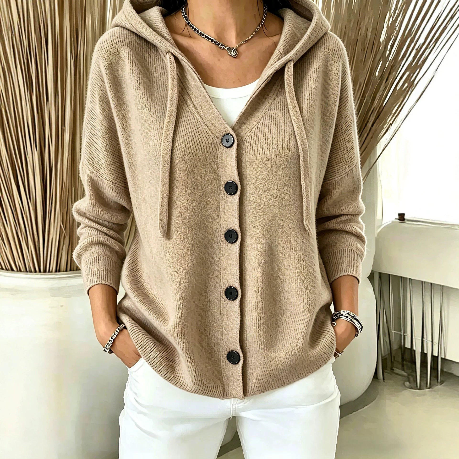 Femmes Européen et américain-style Automnehiver Knit à capuche Cardigan