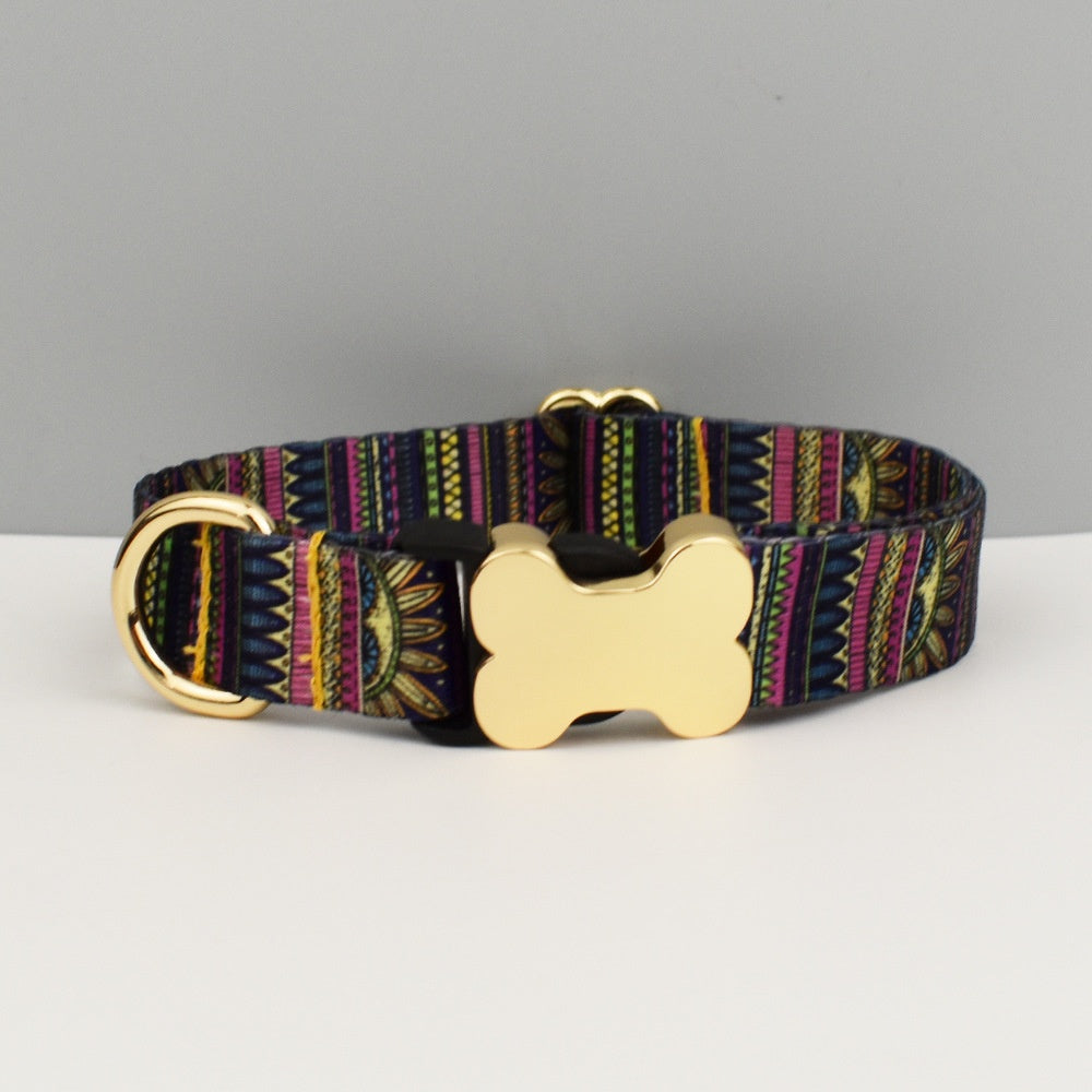 Style ethnique Webbing Bone Buckle imprimé collier pour animaux de compagnie