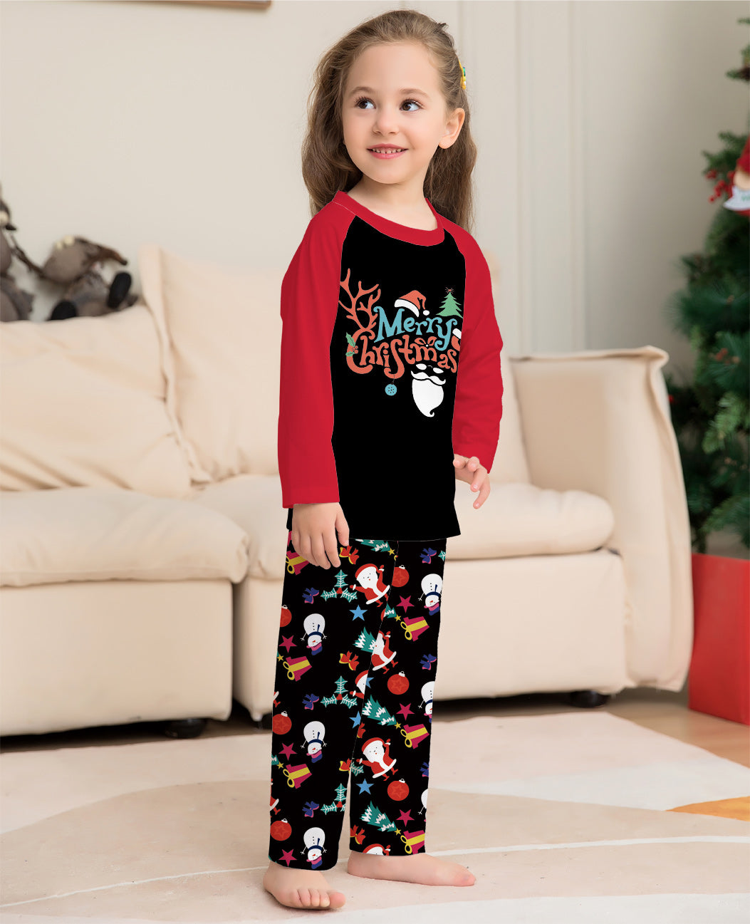 Caricature imprimé Col rond Manches longues Pyjamas de vacances Costume parent-enfant
