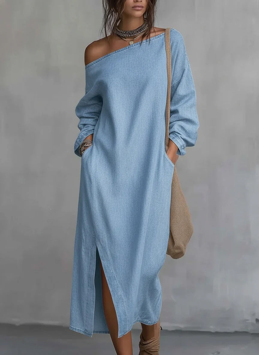 Robe de denim hors-épaule de style européen et américain
