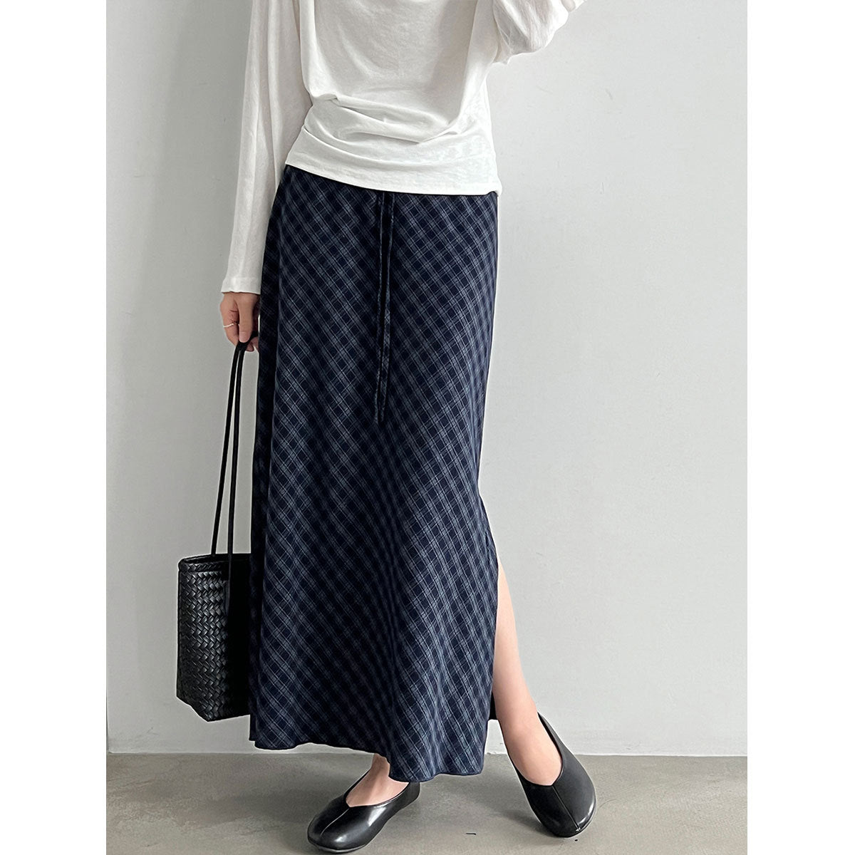 Femme Designer-Style Plaid Élastique-Waist Couleur-Block Jupe à carreaux