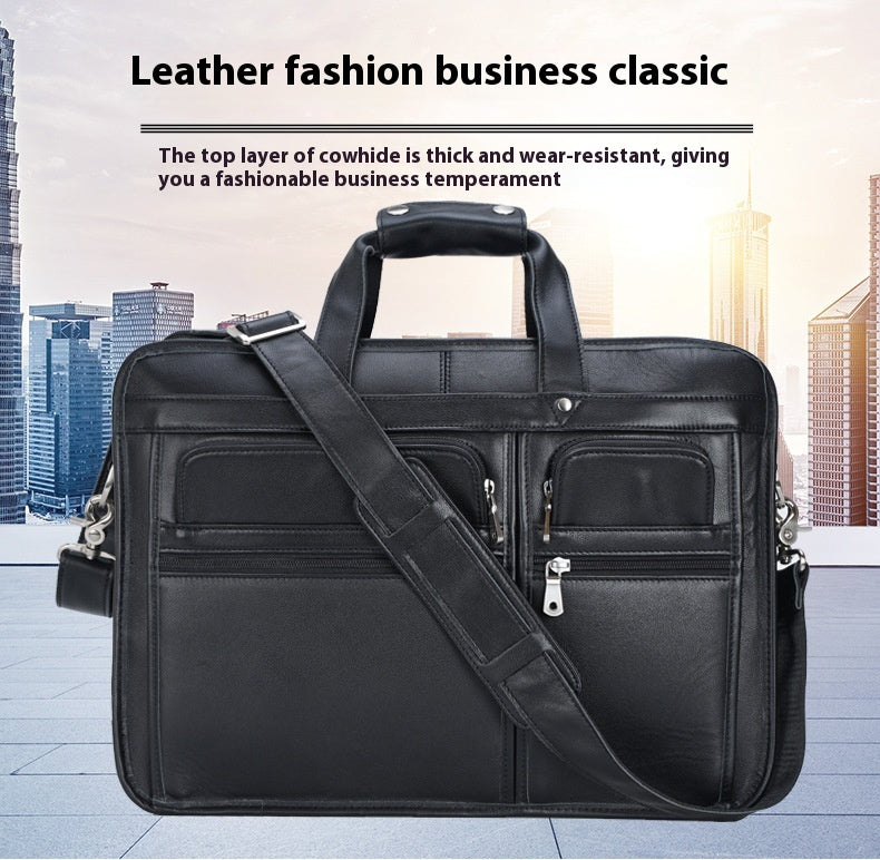 Câblage cuir d'affaires en cuir Premier couche Cowhide 17 pouces Portable Bag