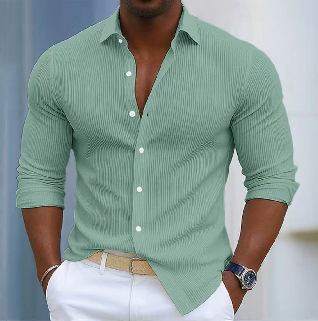 Chemise casual à manches longues en couleur unie avec un collier de lapel