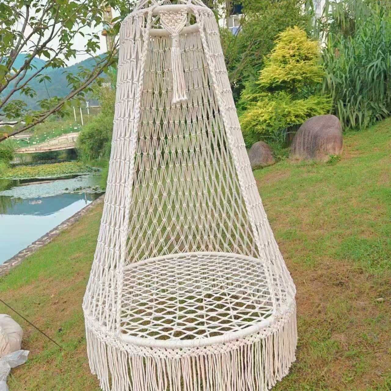 Grand panier de suspension Fils de coton Balcon extérieur Usage domestique