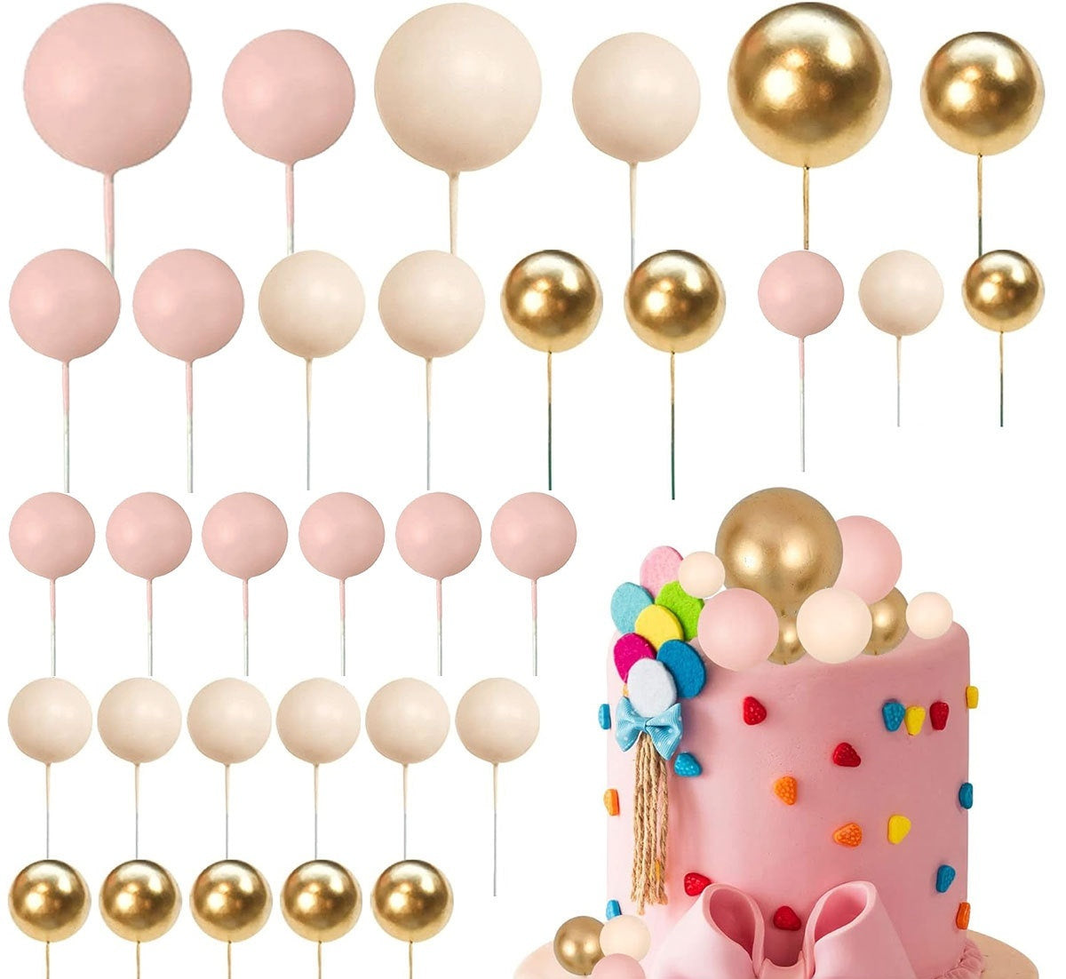 32 Pcset Colorful Mousse Ball Anniversaire Cake Décoration Multi-style Plug-in