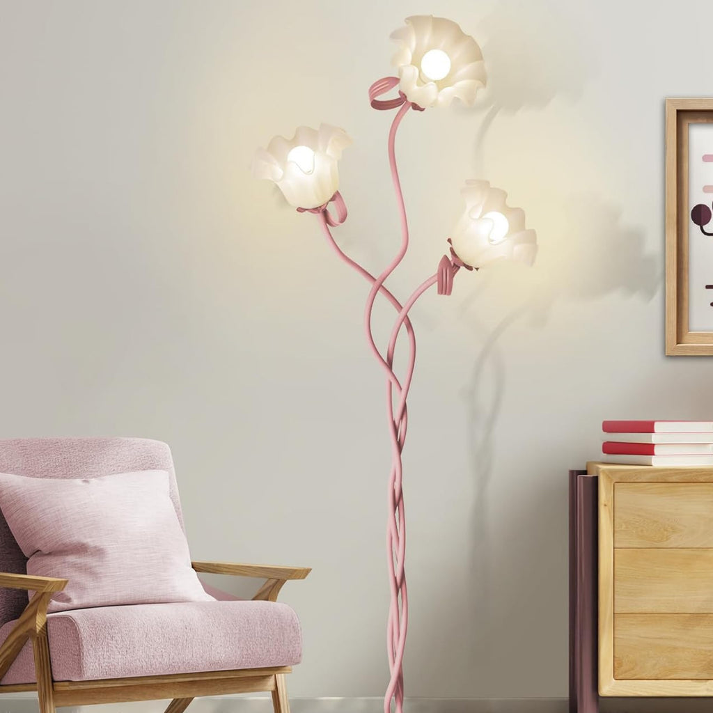 Crème Style Sol Lampe Salon Pastoral Chambre à coucher Lampe à fleurs