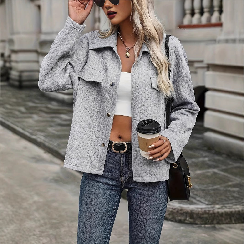 Veste de poche de bouton de couleur solide de mode casual d'automne pour femmes