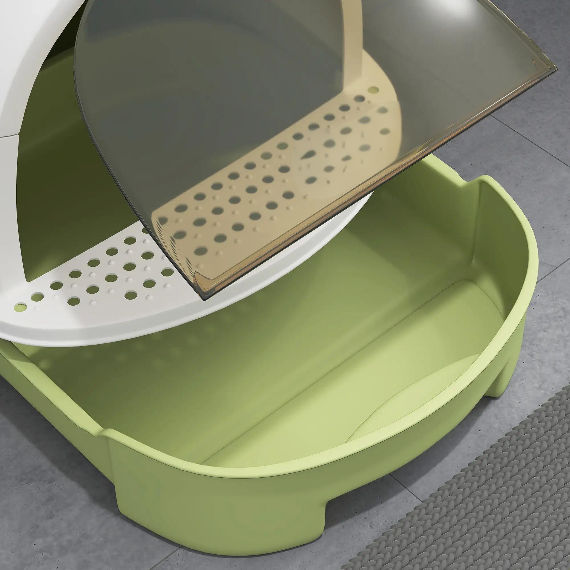 Boîte à litière pour chat vert avec couvercle