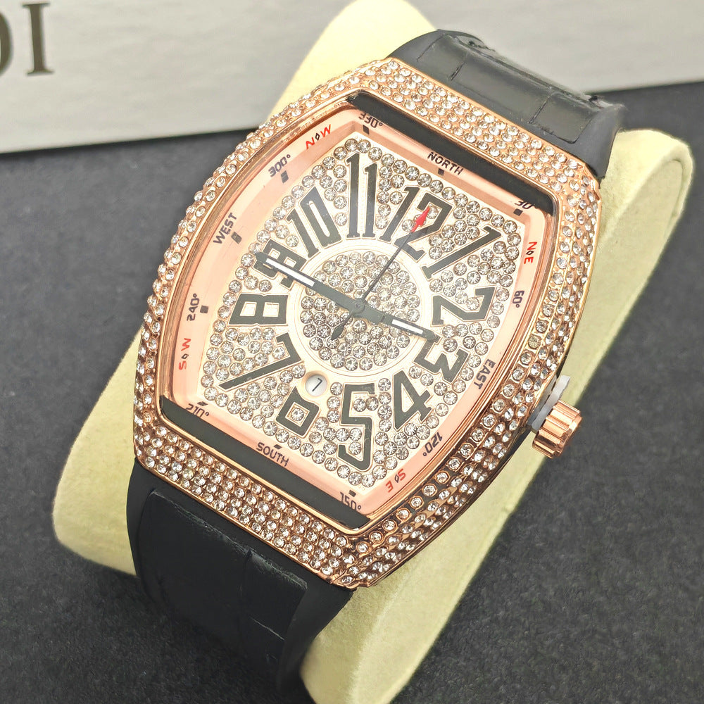 En forme de barrique Minimalist Wristwatch Bracelet en cuir Diamond Accents Quartz Montre