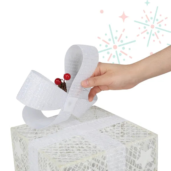 3pcs carré ABS plastique Rack Garden Festive Décoration LED60 lumière chaud blanc coton léger