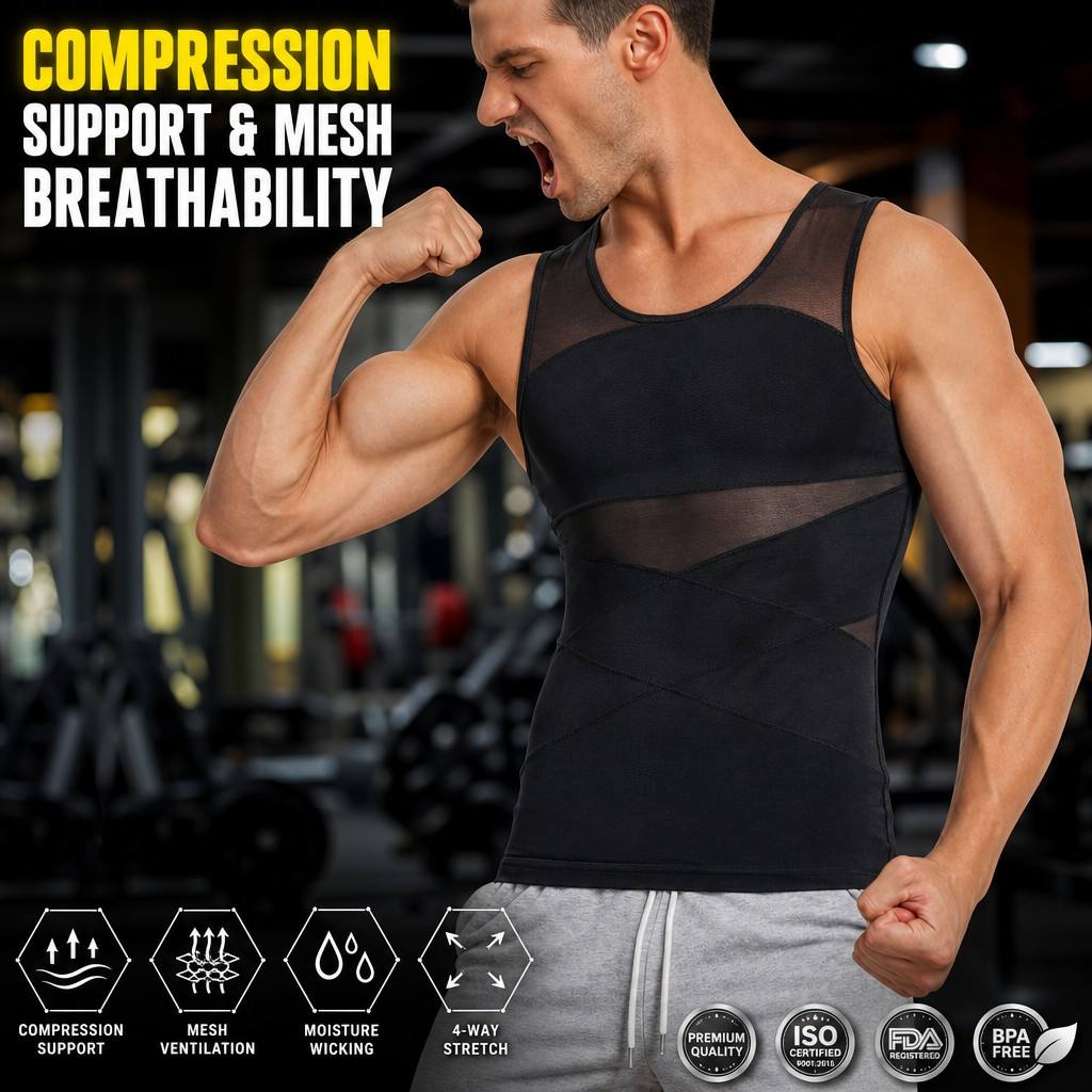 Réservoir de compression pour hommes Haut Mesh Respirant Bodybuilding Gym Vest Quick Dry Workout Manchette