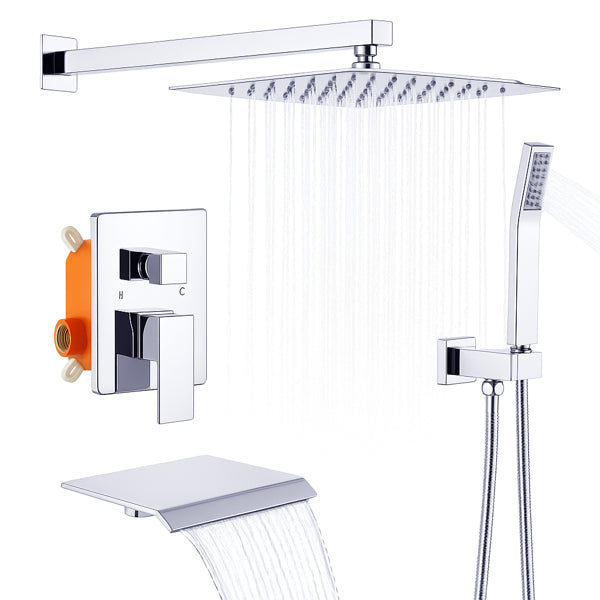 Système de douche de pluie Robinet de douche de baignoire Chrome Set 10 pouces carré pluie tête de douche avec H