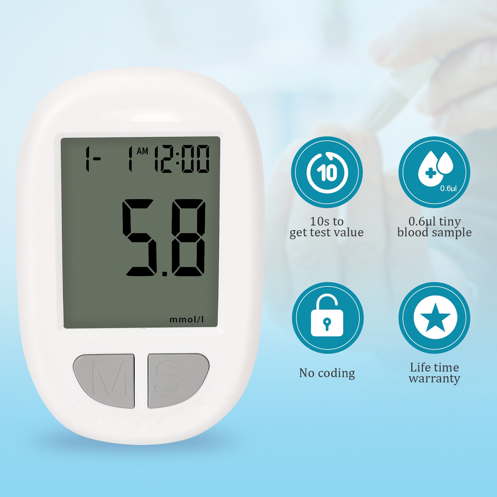 Trousse de mesure du glucose dans le sang portable - Codage automatique