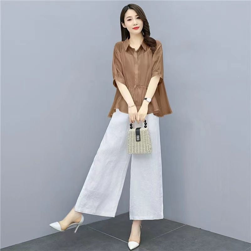 Pantalon à large jambe Casual Chic Plus de taille Linge de maison avec un drap d'écoulement
