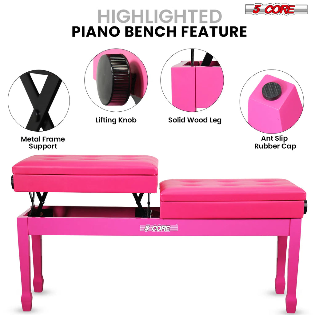 5 Core Duet Piano Banc 3.5 pouce rembourré Tabouret Coussiné Chaise Musicienne en bois lourd w