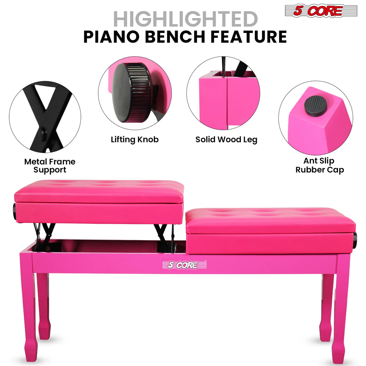 5 Core Duet Piano Banc 3.5 pouce rembourré Tabouret Coussiné Chaise Musicienne en bois lourd w