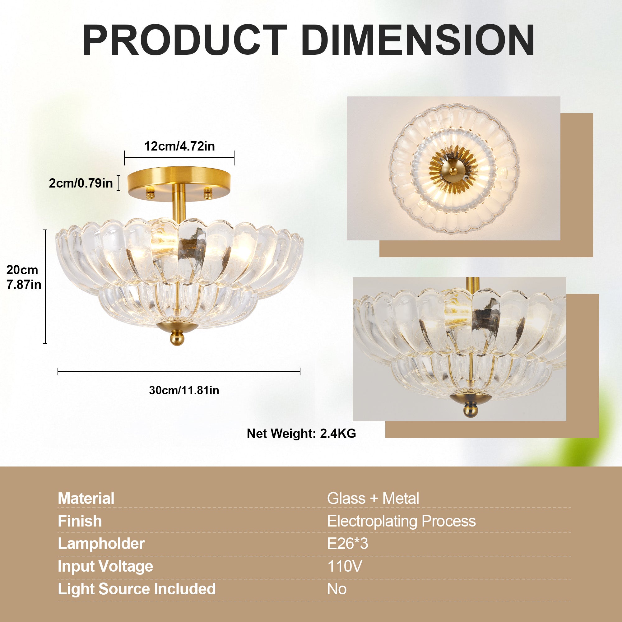 11.8 pouces Semi Flush Mount Plafond lumière