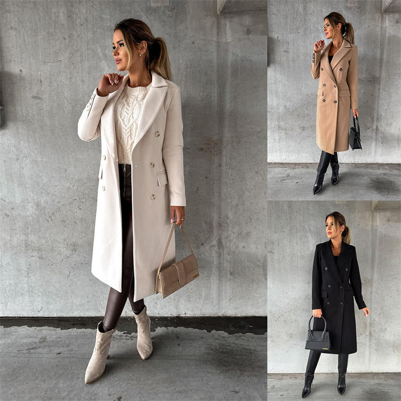 Automne Hiver Solid Long Woolen Manteau Mode Femmes Veste