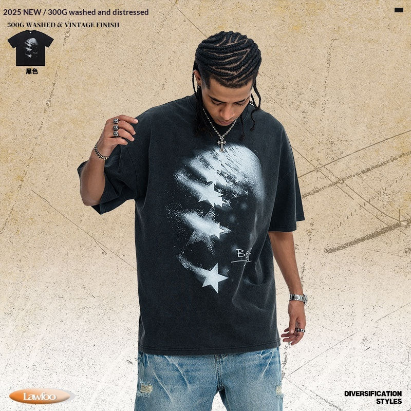 T-shirt Vintage Lavé Star Distrait imprimé