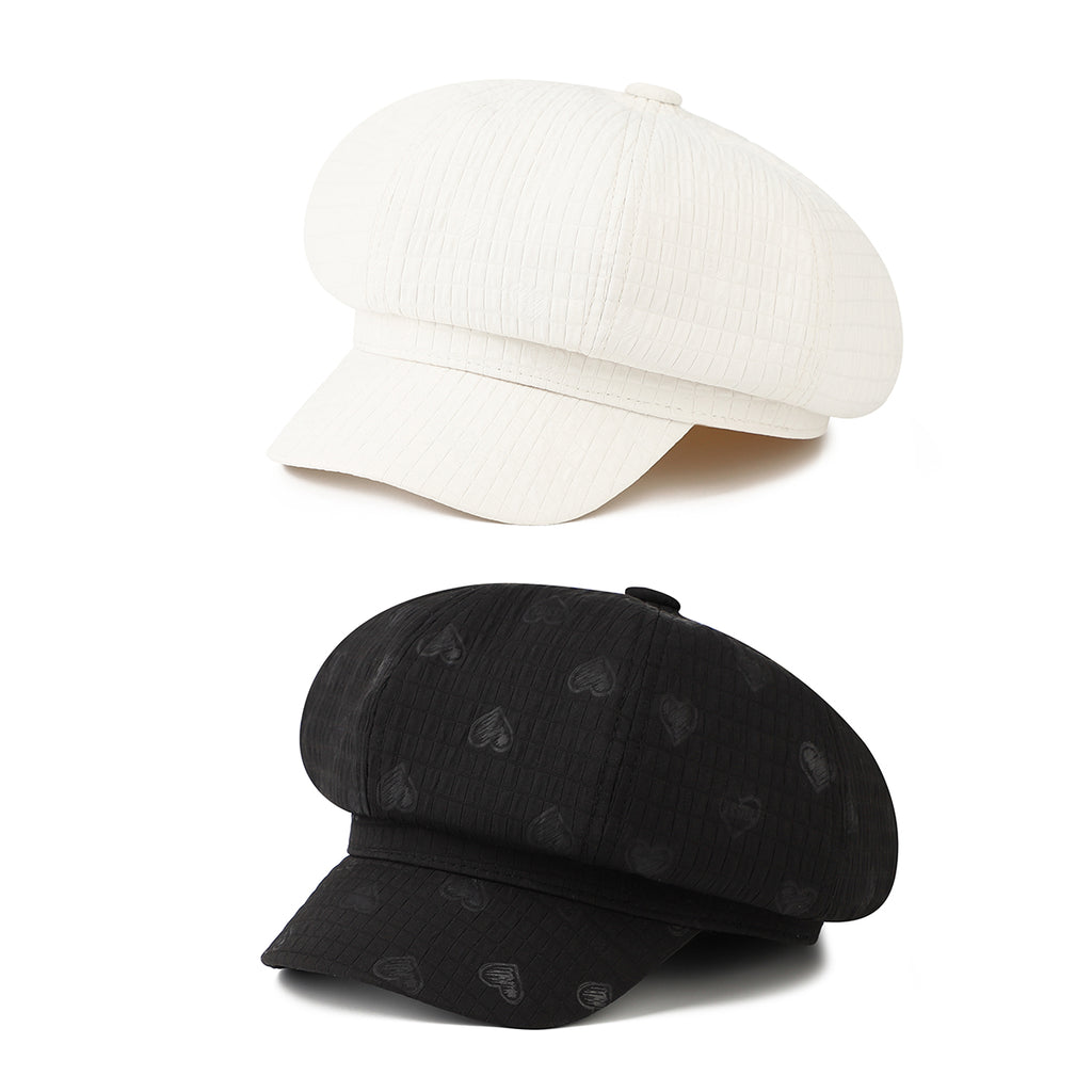 Version coréenne Soft Texture Texturé Chapeau octogonal en forme de cœur avec petit motif